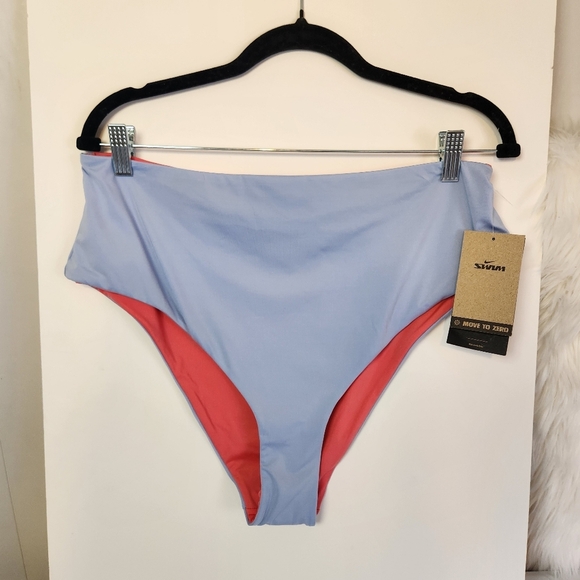 Nike Swim Full Coverage Hi Rise Bikini Bottoms Reversible Blue Pink New NWT XL - Picture 1 of 5